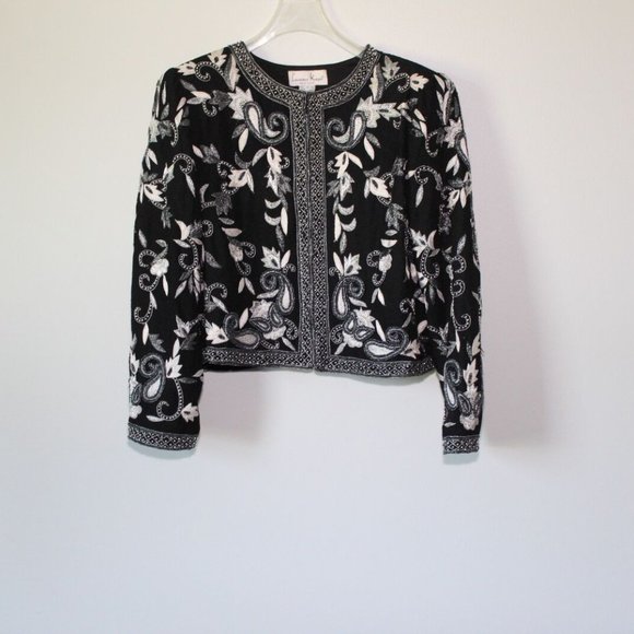 Vintage Laurence Kazar Silk Beaded Embroidered Blazer Jacket Black XL H13428 - Picture 12 of 12